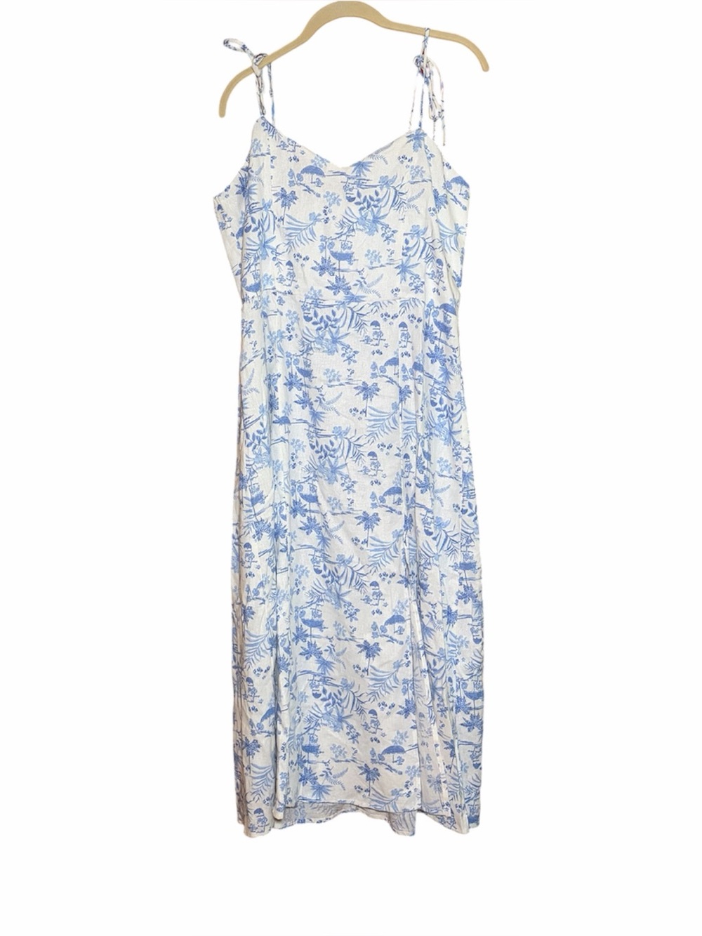 Mi Ami Blue White Floral Midi Dress Large Coastal Boho Cottagecore